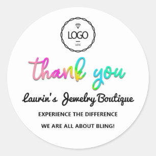 Sticker Rond Merci Holographique Nom du script Logo Blanc