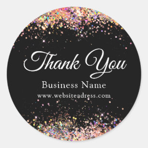 Sticker Rond Merci Holographique Paillettes Affaires Noir Class