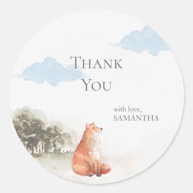 Sticker Rond Merci hydrocouleur Woodland Fox (Devant)