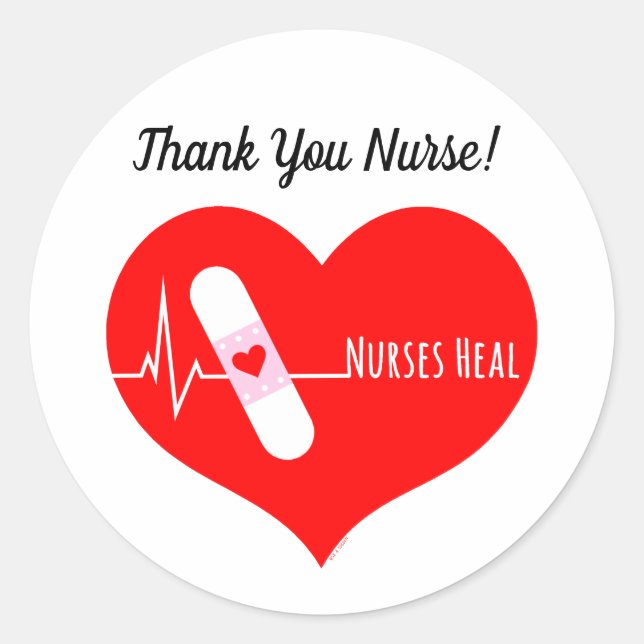 Sticker Rond Merci Infirmière Appréciation Coeur (Devant)