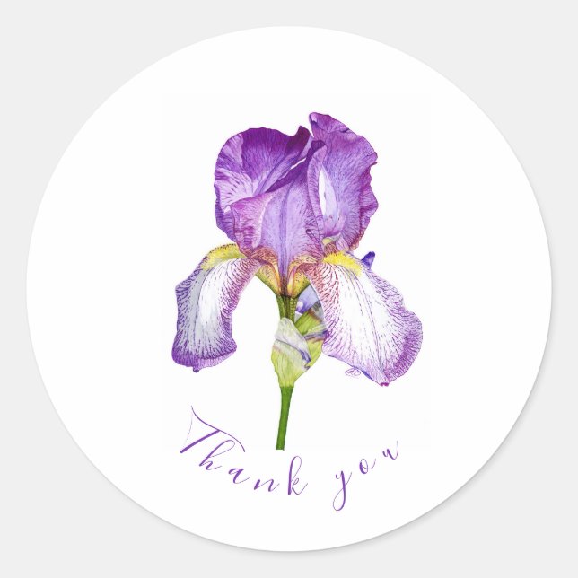 Sticker rond Merci Iris violet brillant (Devant)