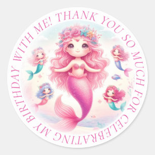 Sticker Rond Merci jolie sirène rose