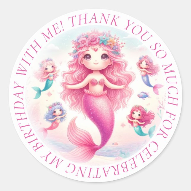 Sticker Rond Merci jolie sirène rose (Devant)