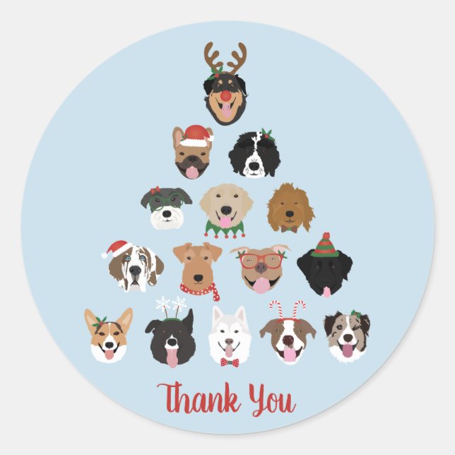 Sticker Rond Merci Joyeux Pawlidays Chien arbre de Noël (Devant)