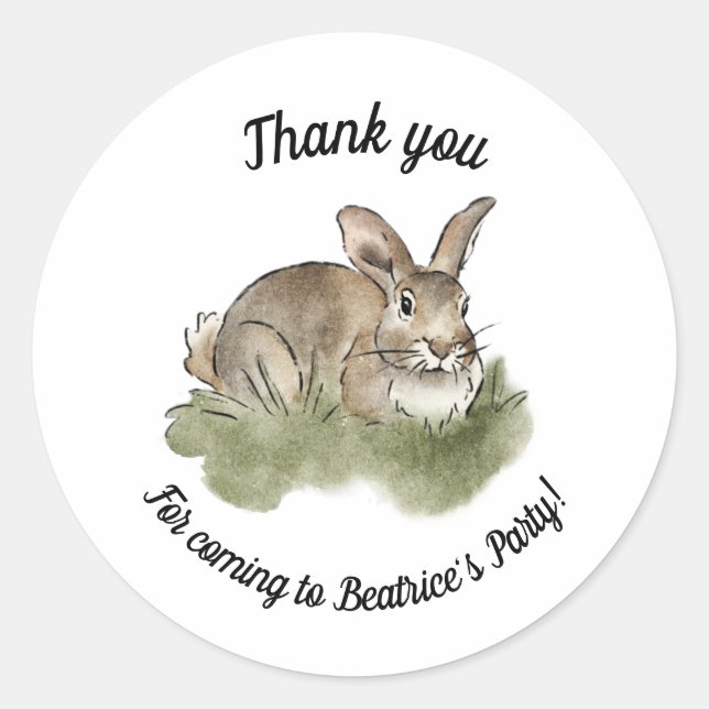 Sticker Rond Merci lapin lapin fête d'anniversaire (Devant)
