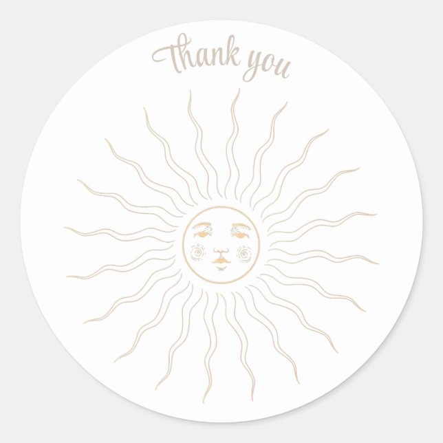 Sticker Rond Merci ligne or dessin face rétro soleil (Devant)
