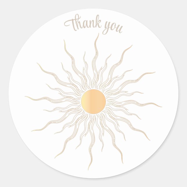 Sticker Rond Merci ligne or dessin soleil éclat soleil (Devant)