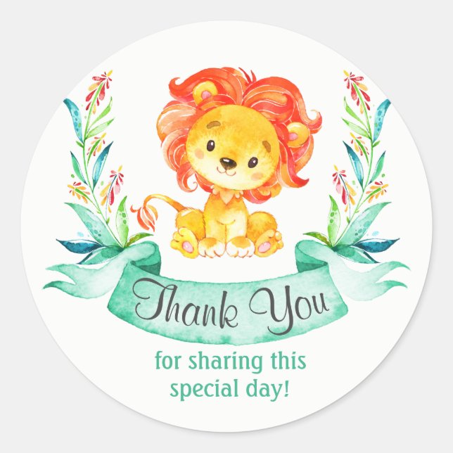 Sticker Rond Merci Lion aquarelle (Devant)