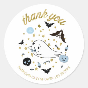 Sticker Rond Merci Little Boo Halloween Boy Baby Shower