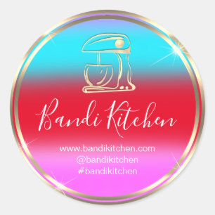 Sticker Rond Merci Logo Cuisine Cuisine Chef bleu rose rouge