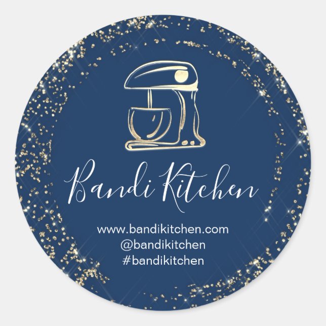 Sticker Rond Merci Logo Cuisine Cuisine Chef boulangerie Bleu (Devant)