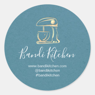 Sticker Rond Merci Logo Cuisine Cuisine Chef Gold Blue Turquois