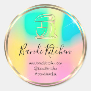 Sticker Rond Merci Logo Cuisine Cuisine Chef Holograph Gold