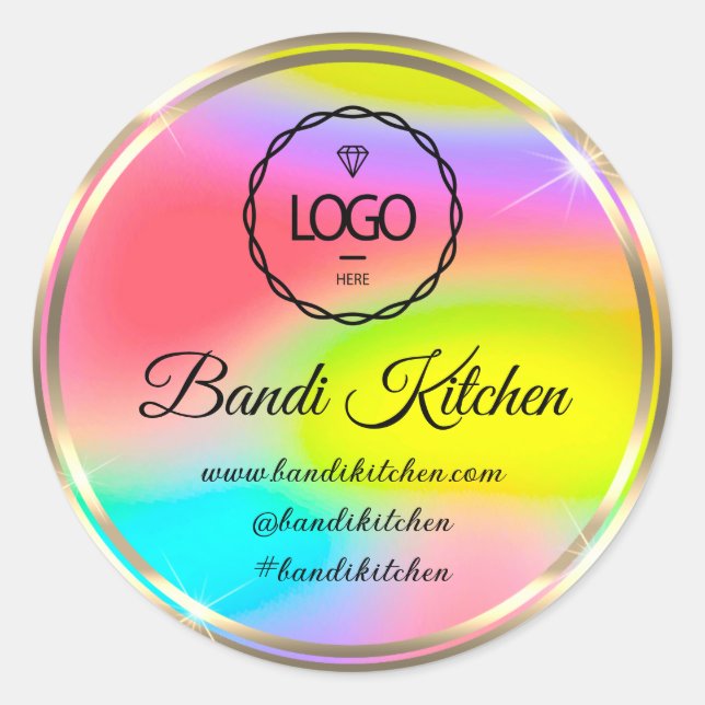Sticker Rond Merci Logo Cuisine Cuisine Chef Holographe Arc-en- (Devant)