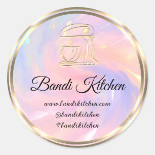Sticker Rond Merci Logo Cuisine Cuisine Chef Holographe rose