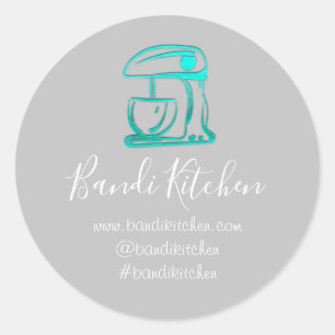 Sticker Rond Merci Logo Cuisine de cuisine Mixer bleu gris