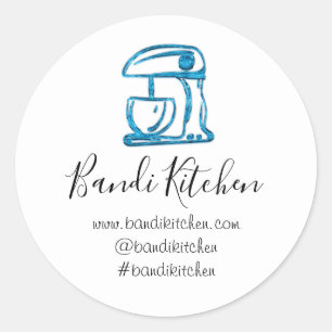 Sticker Rond Merci Logo Cuisine Mélangeur Cuisine Turquoise Ble