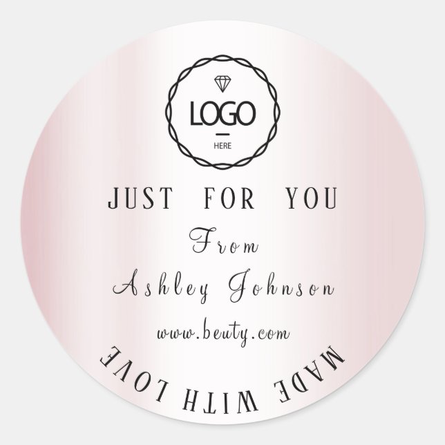 Sticker Rond Merci Logo Fabriqué Avec L'Amour Blush Rose (Devant)