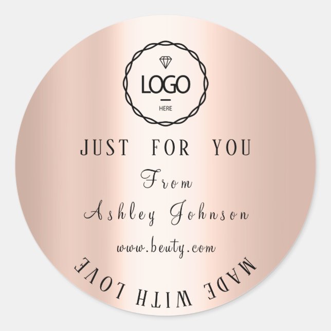 Sticker Rond Merci Logo Fabriqué Avec Love Blush Rose (Devant)