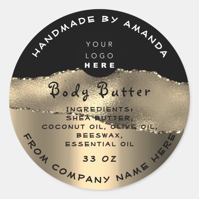 Sticker Rond Merci Logo fait main Cosmetic Gold Body Beurre (Devant)