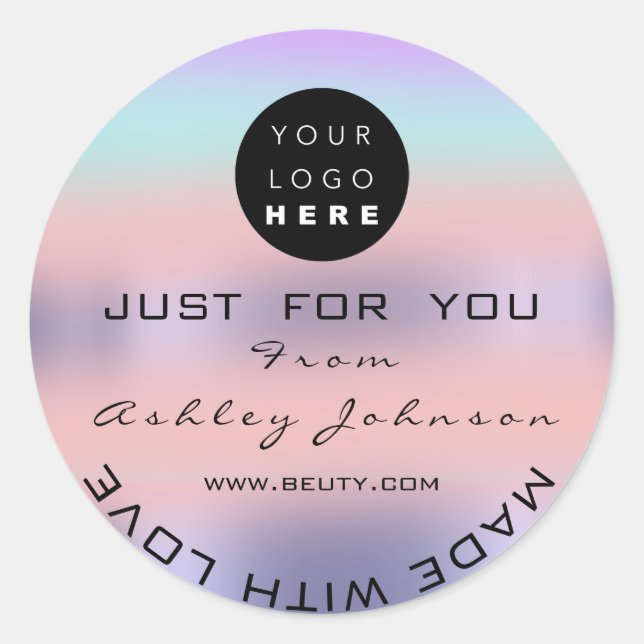 Sticker Rond Merci Logo Holographe PINK Ombre Violet (Devant)