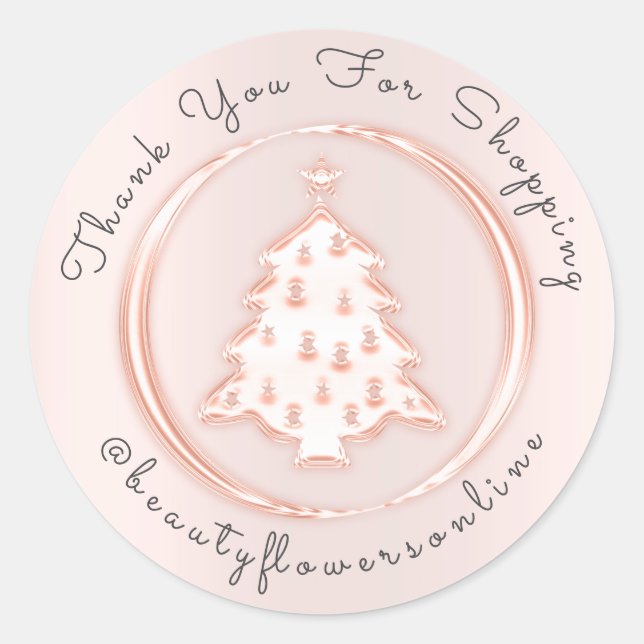 Sticker Rond Merci Logo Rose Pink Christmas Tree Joyeux (Devant)