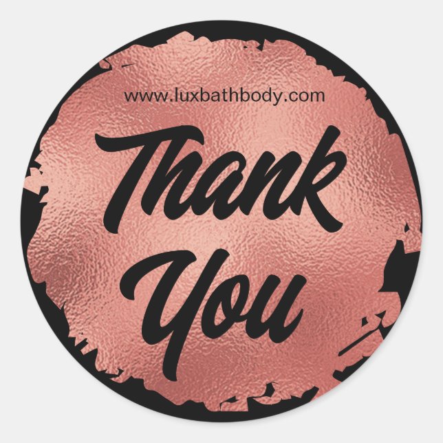 Sticker Rond Merci Luxe Black Rose Gold Foil Moderne (Devant)