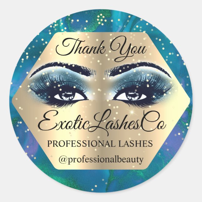 Sticker Rond Merci maquillage Artiste Gold LASHES Bleu (Devant)