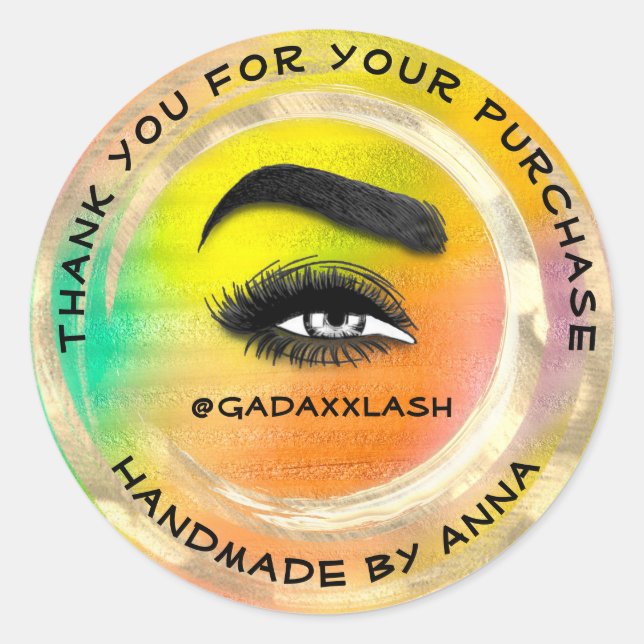 Sticker Rond Merci maquillage Artiste Lash Holographe Or (Devant)