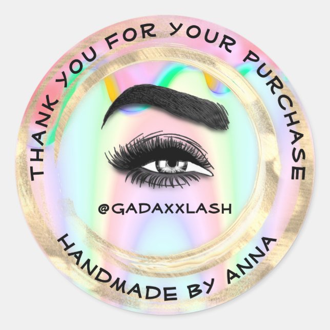 Sticker Rond Merci maquillage Artiste Lash Studio Holographe (Devant)