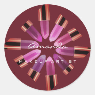Sticker Rond Merci maquillage Logo Rose Rouge Pinky Lipstick