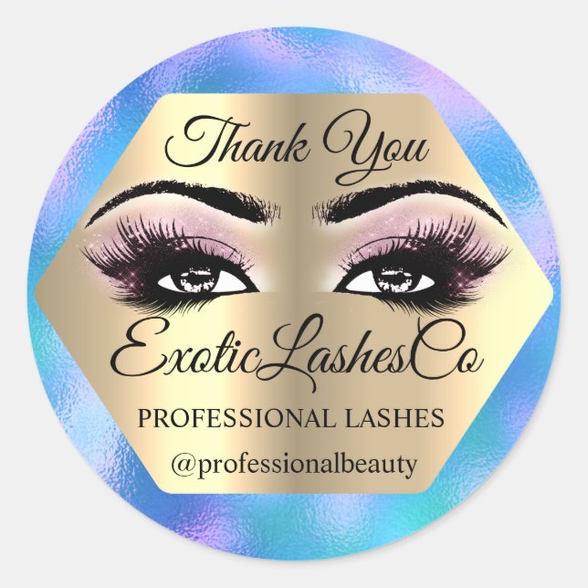 Sticker Rond Merci maquillage yeux bleu rose (Devant)