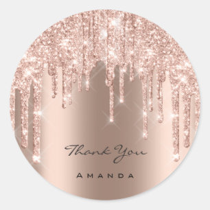 Sticker Rond Merci Mariage 16ème Rose Bridal Paillettes