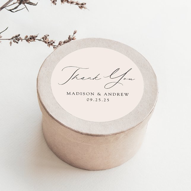 Sticker Rond Merci Mariage à crème élégante moderne (Créateur téléchargé)