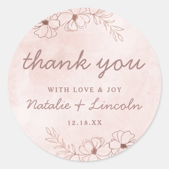 Sticker Rond Merci Mariage à huile rose et Rose (Devant)