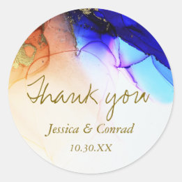 Sticker Rond Merci Mariage Abstrait bleu orange