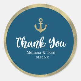 Sticker Rond Merci Mariage Ancre Nautique Blue Faux