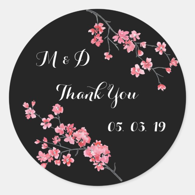 Sticker Rond Merci mariage, aquarelle florale, personnalisée (Devant)