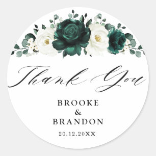 Sticker Rond Merci Mariage blanc Emerald Green Eucalyptus