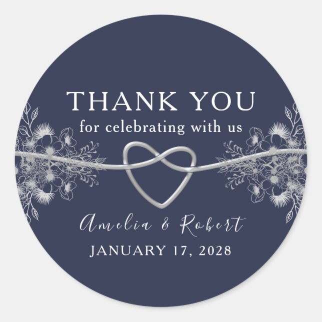 Sticker Rond Merci Mariage bleu de la marine (Devant)
