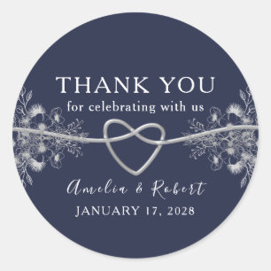 Sticker Rond Merci Mariage bleu de la marine