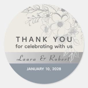 Sticker Rond Merci Mariage bleu Dusty
