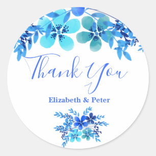 Sticker Rond Merci Mariage bleu et vert d'eau Floral