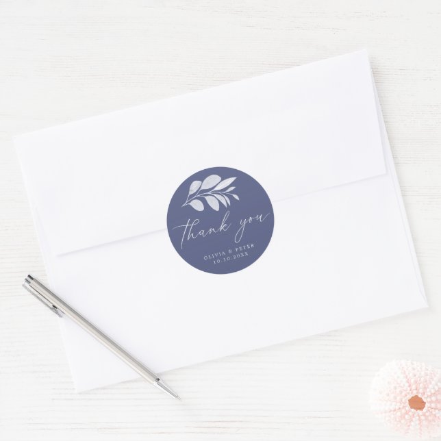 Sticker Rond Merci Mariage bleu gris aquarelle (Enveloppe)