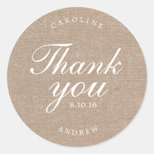 Sticker Rond Merci Mariage Burlap imprimé