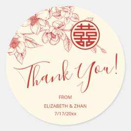 Sticker Rond Merci Mariage chinois Magnolia