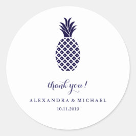 Sticker Rond Merci Mariage classique à ananas de la marine