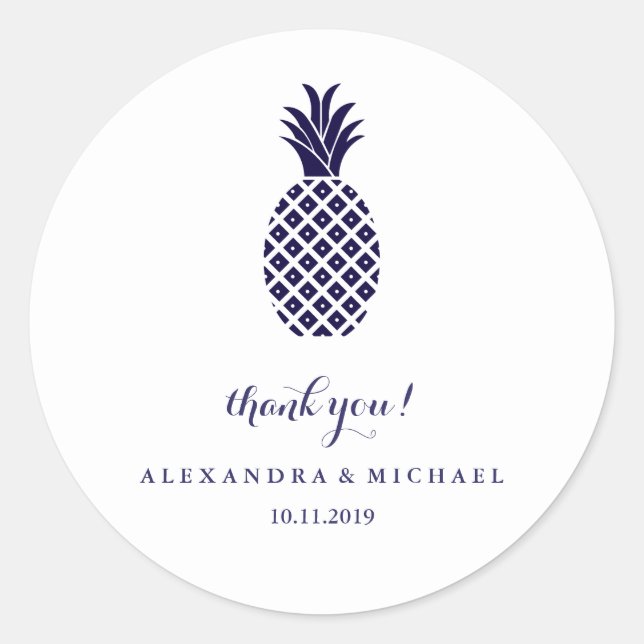 Sticker Rond Merci Mariage classique à ananas de la marine (Devant)