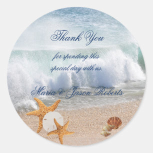 Sticker Rond Merci, Mariage, Coquillages, Poitrine, Personnalis
