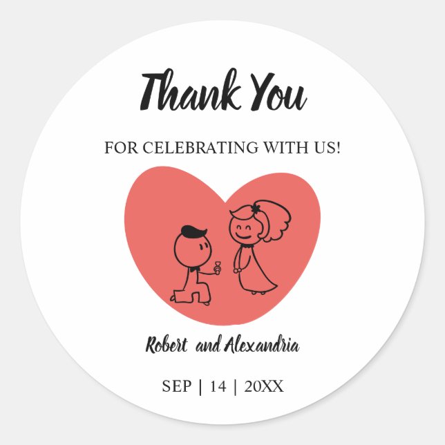 Sticker Rond Merci mariage Couple pour le Mariage à venir (Devant)